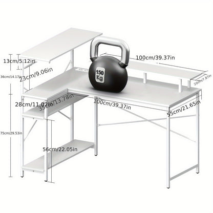 Extra Heavy-Duty L-Shaped Gaming Desk with Carbon Fiber-like Surface - 200kg Load Capacity, Freestanding Corner Desk with Built-in Shelves & CPU Stand - Sturdy Metal Frame, Spacious L-Shaped Design for Dual 32-inch Monitors,