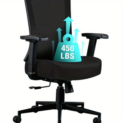 Heavy-Duty Ergonomic Office Chair - High Back Mesh Backrest with Adjustable Height, 2D Lumbar Support & 105° Recline, Swivel Computer Desk Chair, for Home Office, Call Center, Gaming - Supports Up to 200kg/440lbs, Sturdy Whe