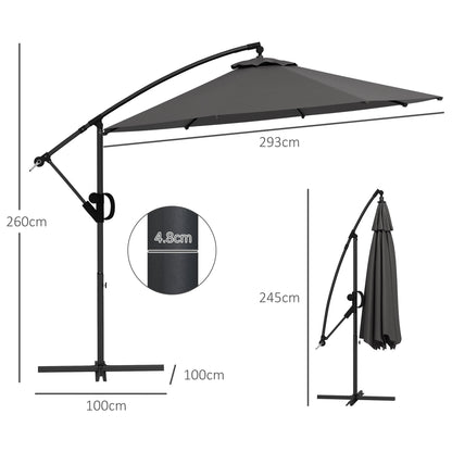 Hangparasol – Zweefparasol – Cantilever Parasol – Vrijstaande Parasol – Terrasparasol – Grijs – 293x293 cm – Kantelbaar met Stevige Kruisvoet