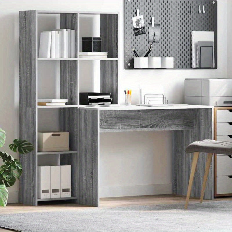 Bureau – Werkplek – Schrijftafel – Computertafel – Opbergbureau – Modern Minimalistisch – Compact – Grijs Spaanplaat – Met Laden en Planken – Duurzaam en Onderhoudsvriendelijk