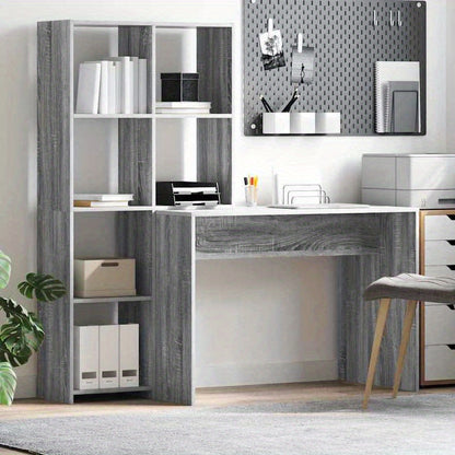 Bureau – Werkplek – Schrijftafel – Computertafel – Opbergbureau – Modern Minimalistisch – Compact – Grijs Spaanplaat – Met Laden en Planken – Duurzaam en Onderhoudsvriendelijk