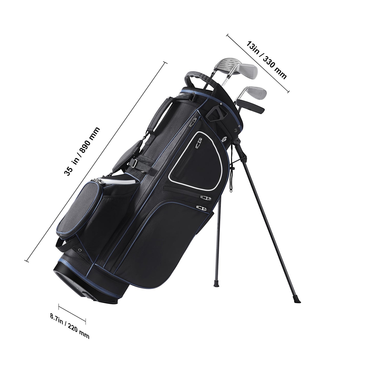 Golfcarttas – Golftas – Stand Bag – Golfbag – Golfclubtas – Duurzaam 600D Polyester – 14 Vaks Organizer met 11 Opbergvakken – Zwart