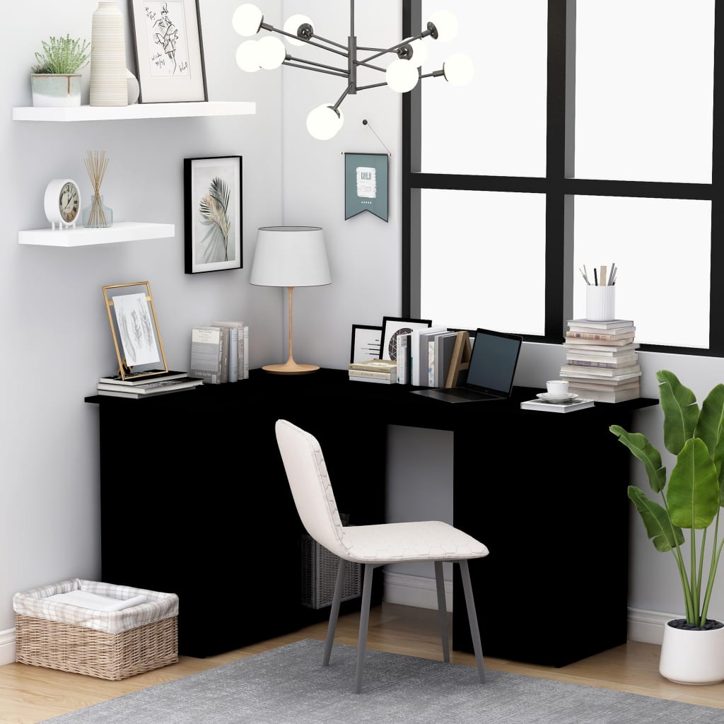 Hoekbureau – Bureau – Computertafel – Werkplek – Bureautafel – Hoogwaardig Vochbestendig Hout – 4 Lades Met 2 Kastdeurtjes – Mat Zwart