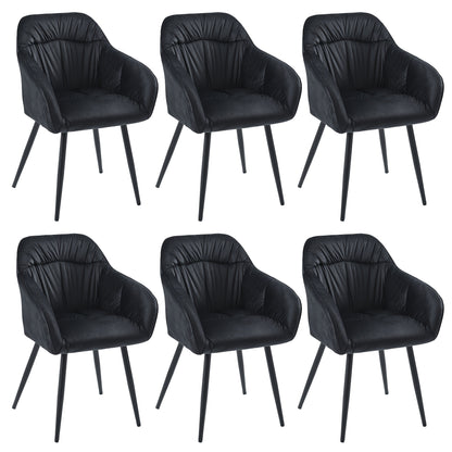 Eetkamerstoel – Stoel – Kuipstoel – Keukenstoel – Woonkamerstoel – Set van 6 – Fluwelen Bekleding – Metalen Poten – Met Armleuning – Verstelbare Voorpoten – Zwart – Eigentijds Design
