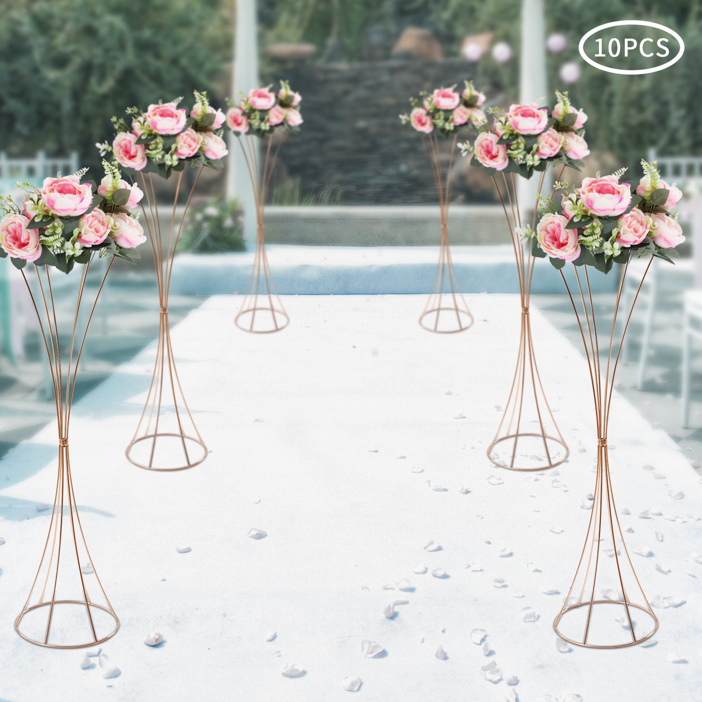 Weddingvaas – Bloemenvaas – Decoratieve Vaas – Tafelvaas – Bruiloftsvazen – 80 cm Hoog – Gouden Metalen Trompetvaas van IJzer