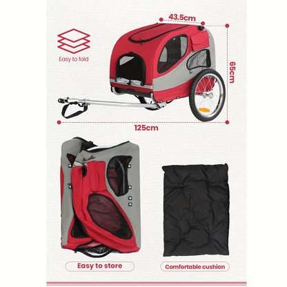 Fietskar Honden – Hondenkar – Fietsaanhanger Hond – Hondentrailer – Fietskooi Honden – Opvouwbaar – Veilig Met Reflectoren – Voor Kleine En Middelgrote Honden – Met Zacht Kussen – Rood M