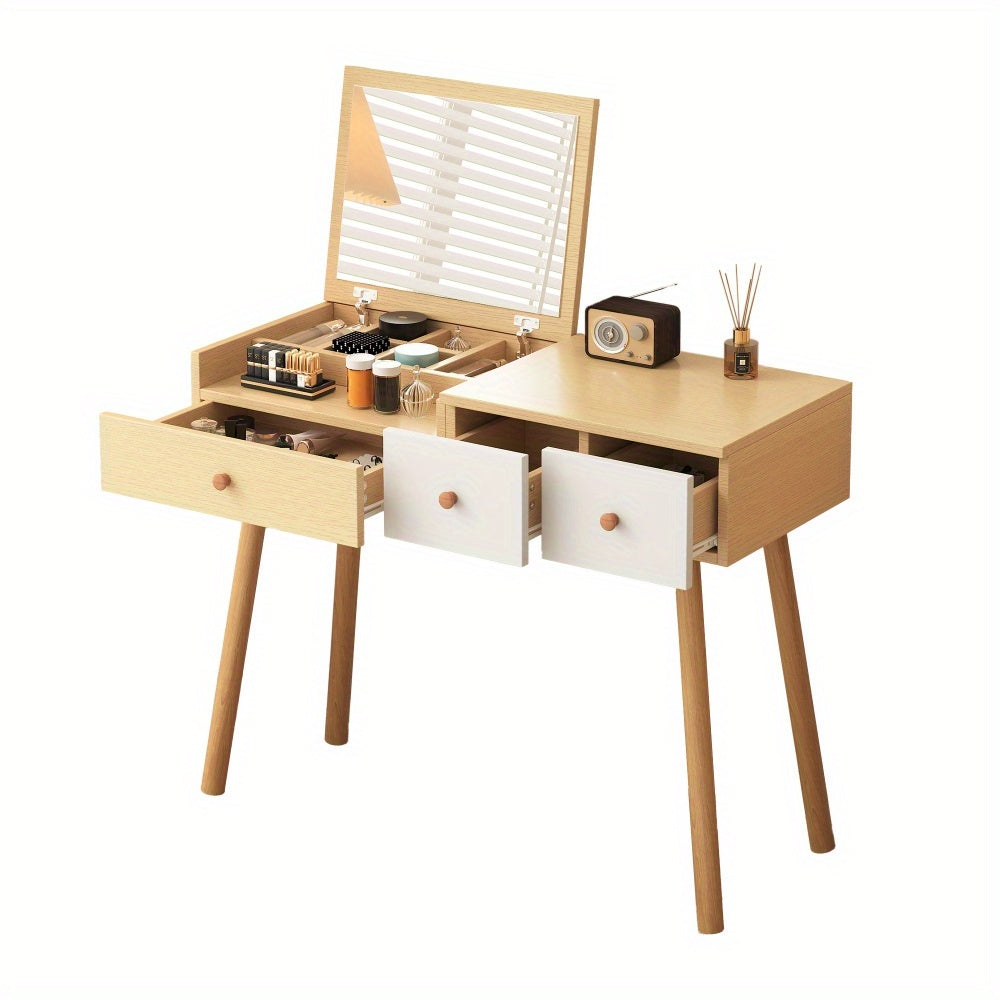 Kaptafel – Make-uptafel – Schminktisch – Verzorgingstafel – Dressing Table – Grote Spiegel – Ruime Opbergruimte Met Lades – 100x78x40 cm – Metaal Zonder Hout
