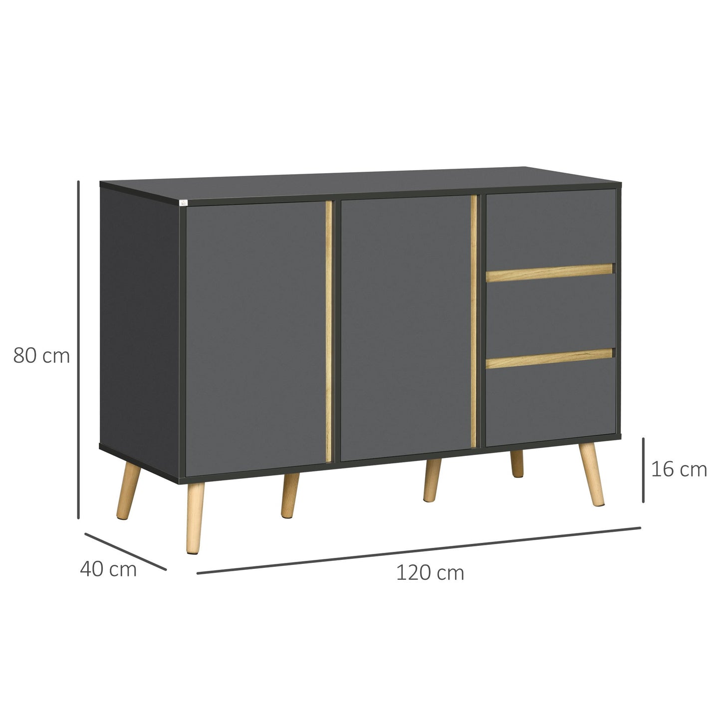Dressoir – Buffetkast – Opbergkast – Ladekast – Kast – Scandinavisch Design – 120x40x80 cm – Verstelbare Planken – Anti-Kantel Veiligheid