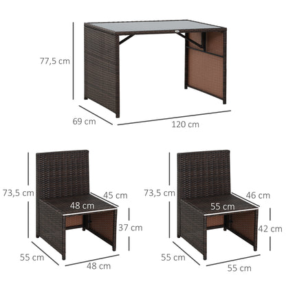Tuinset 4 Personen – Lounge Set – Tuinmeubel Set – Buitenmeubels – Wicker Tuinmeubelen – Weerbestendig Kunststof Wicker – Glas Tafelblad – Verwijderbare Kussens – Chocoladebruin