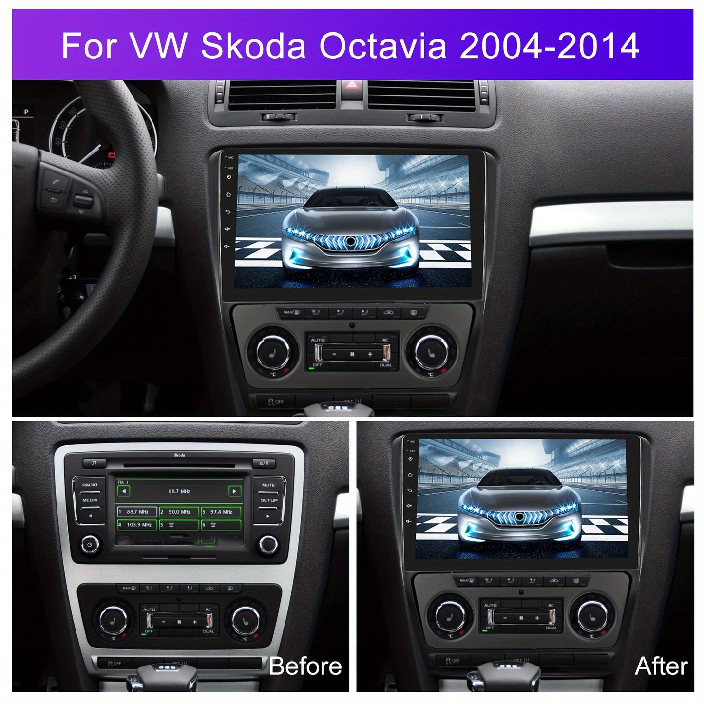 Android Autoradio Skoda Octavia – Multimedia Systeem – Dubbel Din Radio – Touchscreen Radio – GPS Navigatie – 10 Inch HD Scherm – Draadloze CarPlay & Android Auto – AHD Achteruitrijcamera & Microfoon