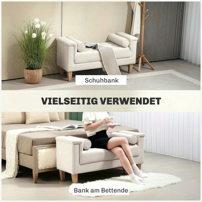Gestoffeerde Bank – Zitbank – Opbergbank – Bankje – Padded Bench – Vintage Design – Chenille Bekleding – 115x44x58 cm – Inclusief 2 Kussens – Opbergruimte
