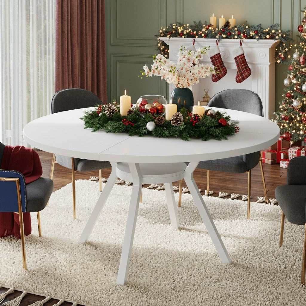 Ronde Eettafel – Eetkamertafel – Keukentafel – Ronde Tafel – Witte Tafel – MDF Tafelblad – Stabiel Metaal Onderstel – Ø 119 cm Voor 4-6 Personen