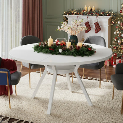 Ronde Eettafel – Eetkamertafel – Keukentafel – Ronde Tafel – Witte Tafel – MDF Tafelblad – Stabiel Metaal Onderstel – Ø 119 cm Voor 4-6 Personen
