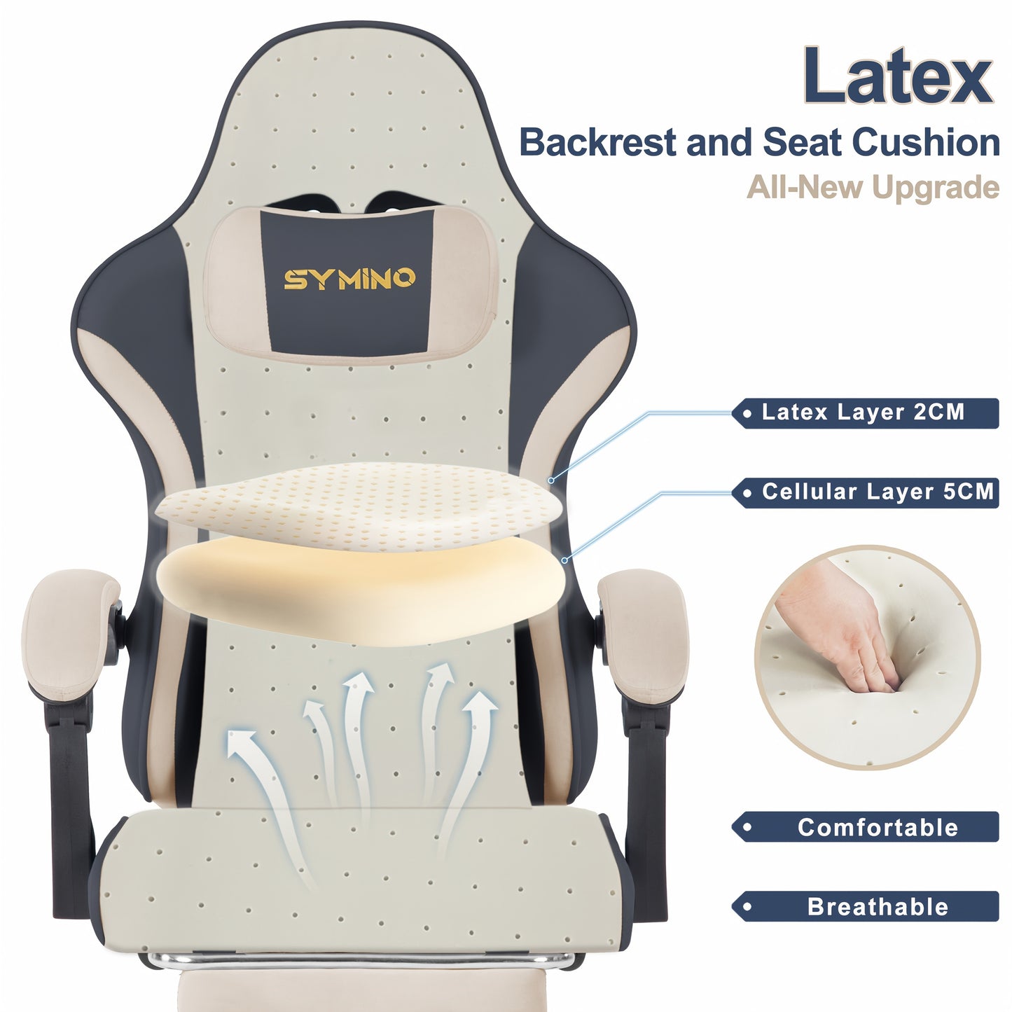 Ergonomische Gamingstoel – Bureaustoel – Zwarte Gamestoel – Massagezetel – PC Stoel – Verstelbare Zithoogte – Ingebouwde Massagefunctie – Latex Kussen – Stabiel Metalen Frame – PU-Leren Bekleding – 12° Schommelstand – Rugleuning 90°-155° – Zwart-Grijs