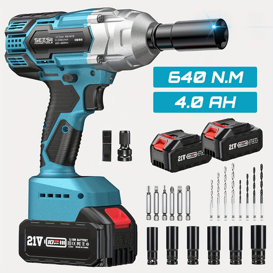 Slagschroevendraaier – Accu Slagschroevendraaier – Impact Wrench – Accuboormachine – Draadloze Slagschroevendraaier – 3300 RPM Brushless Motor – 2 x 4.0 Ah Lithium Batterijen