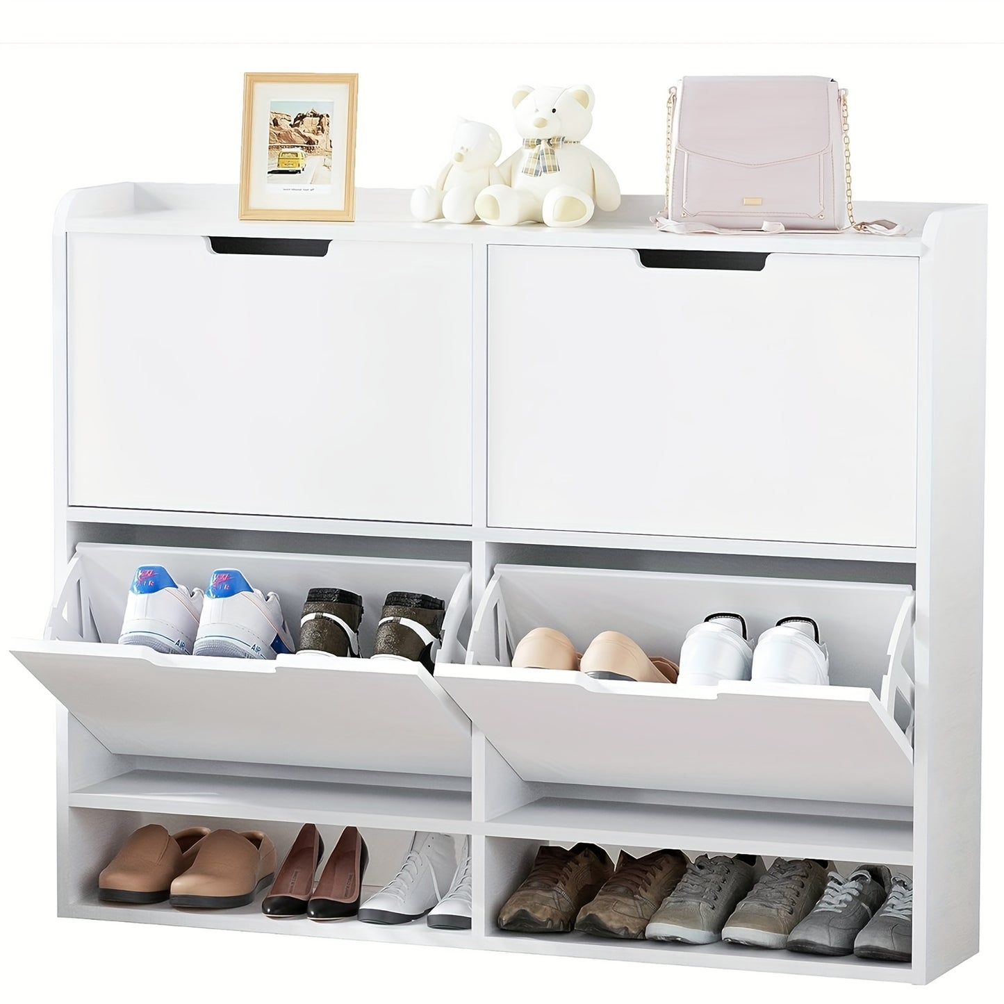 Schoenenkast – Schoenenrek – Opbergkast – Halmeubel – Schoenenbankje – Massief Hout – Veilig Met Anti-Kantelbeugel – 30 Paar Schoenen - Wit