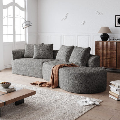 Moderne Loungebank – Sectional Sofa – Hoekbank – Modulair Sofa – Chenille Bank – 4-Zits Oversized – Donkergrijs Zwart – Plush Kussens – Stalen Frame – Geen Montage