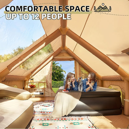 Opblaasbare Tent – Camping Tent – Weekendtent – Gezinstent – Festival Tent – 10 Persoons – 12 m² – Verstevigd Oxford 420D – Snelle 5-minuten Opzet