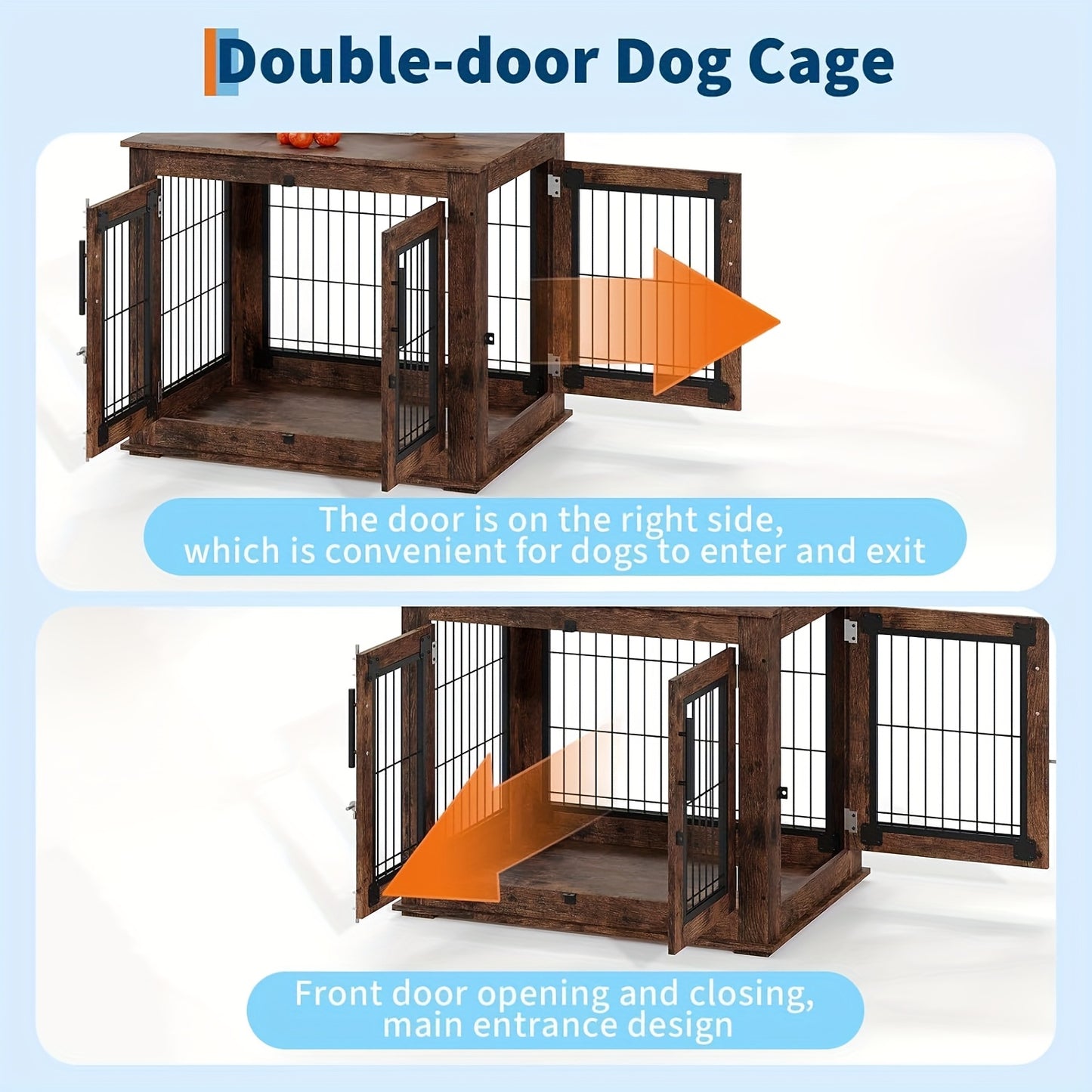 Hondenbench – Hondenkooi – Hondenhok – Dog crate – Houten bench – 80x60x65 cm – Dubbele deuren – Robuust fiberboard