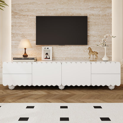 tv meubel – tv kast – tv stand – lowboard – media meubel – wit – modern geschulpte afwerking – bamboe materiaal – 4 lades – 2 kastdeuren – vloerstaand