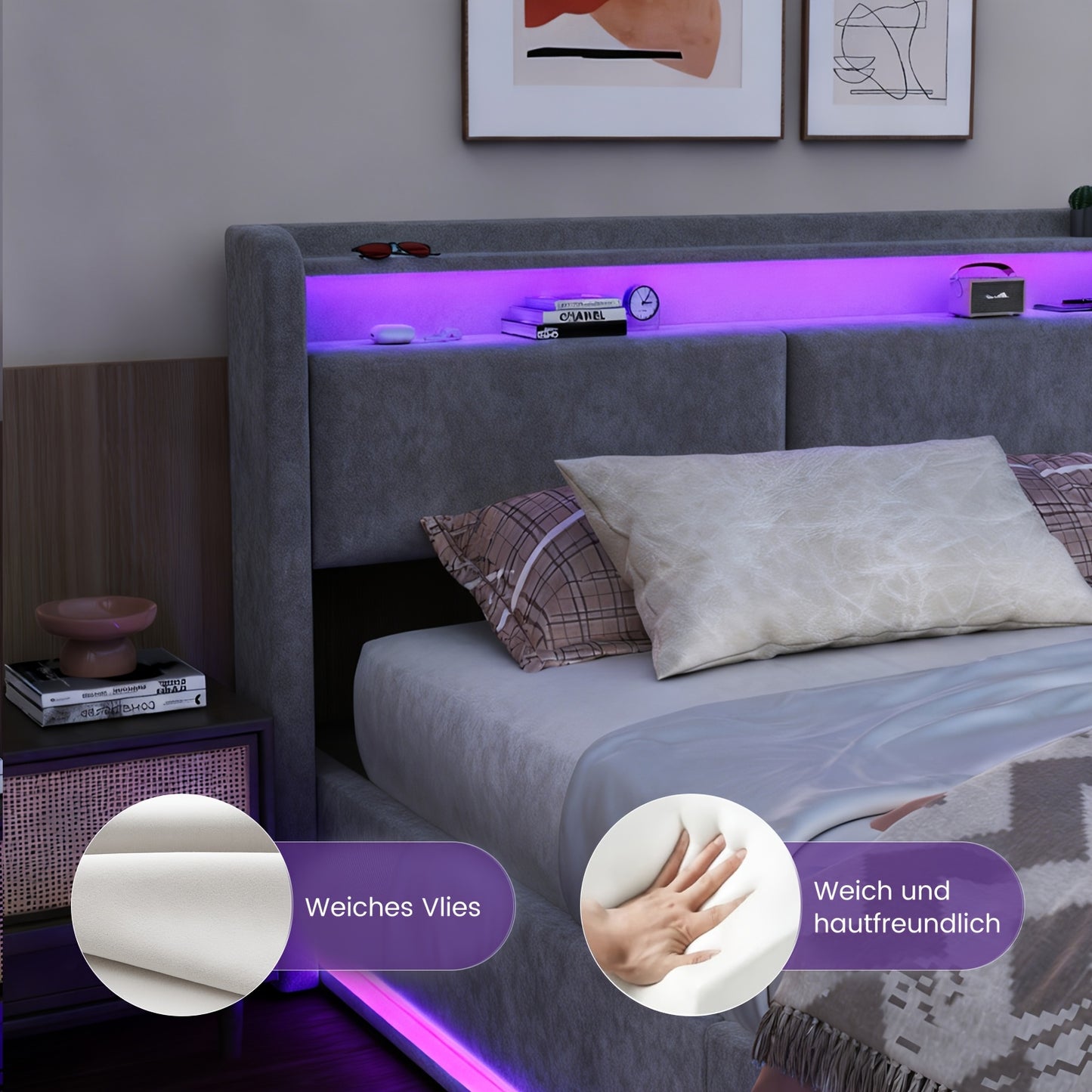 Liftbed – Opbergbed – Hydraulisch Bed – Bedframe Met Opbergruimte – Slaapbed 140x200 cm – Hydraulische Lift – RGB LED Hoofdbord