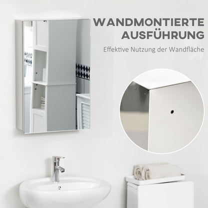 Badkamerspiegel – Spiegelkast – Badkamerkast – Wandspiegel – Opbergkast – Roestvrij Stalen Frame – 39x12x60 cm – 3 Planken