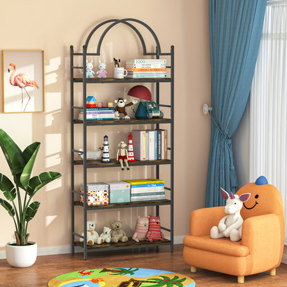 Industriële Boekenplank – Boekenrek – Wandkast – Plantentafel – Opbergkast – 5 Niveaus – Metaal En Hout – 195,5 cm Hoog