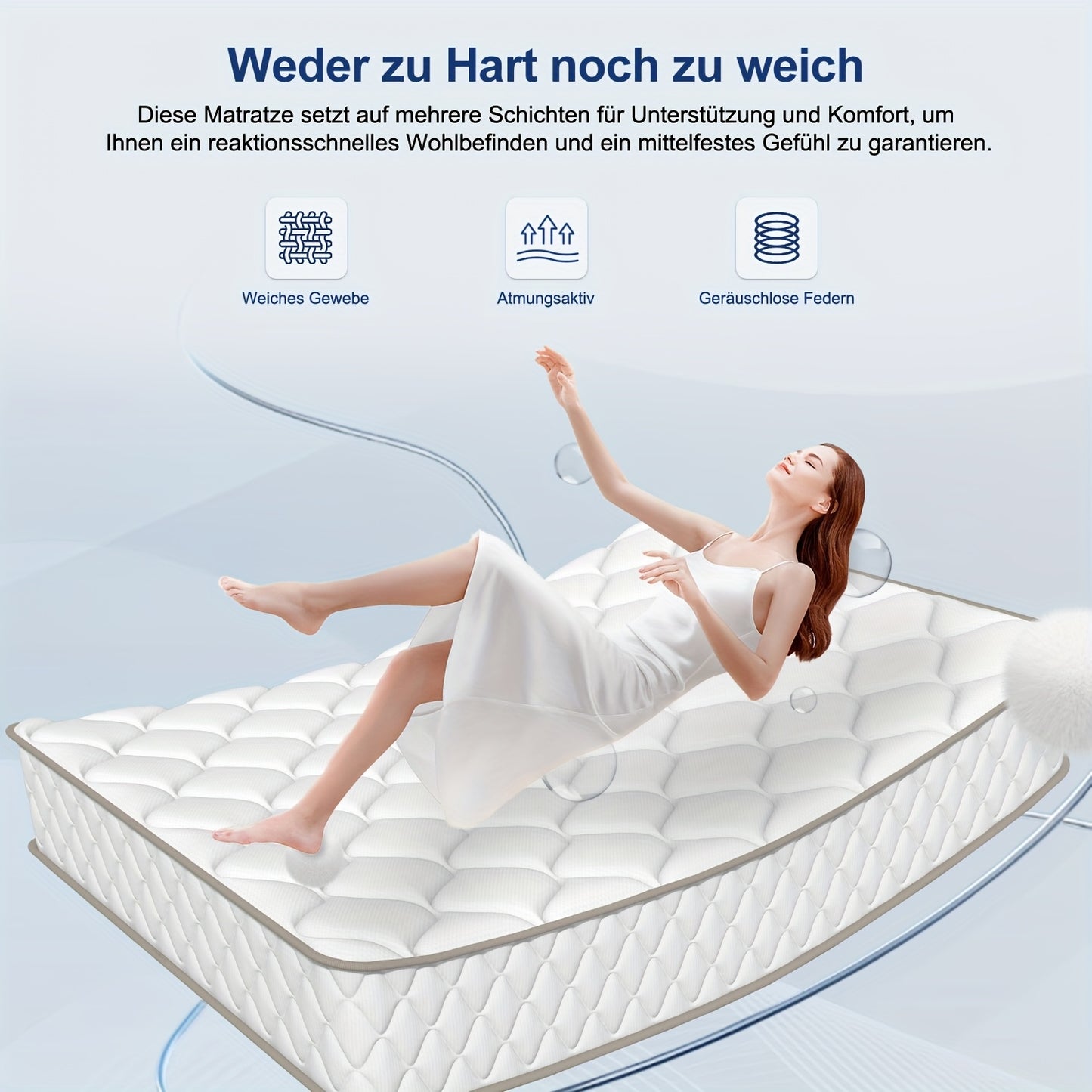 7-Zone Pocket Spring Mattress, 90×200 Cm, 22 Cm Height, Foam And Ergonomic Support, Firmness H3, Includes Fitted Sheet, Ideal for Adults.