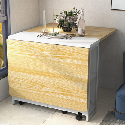 Uittrekbare Eettafel – Inklapbare Tafel – Opvouwbare Eettafel – Uitklapbare Keukentafel – Compacte Werktafel – Wit – 4 Opslagrekken – Duurzaam Metaal