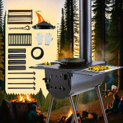 Campingkachel – Outdoor Oven – Draagbare Kachel – Kampeerkachel – Roestvrij Staal – Grote Vuurkist – Meegeleverde Handschoenen