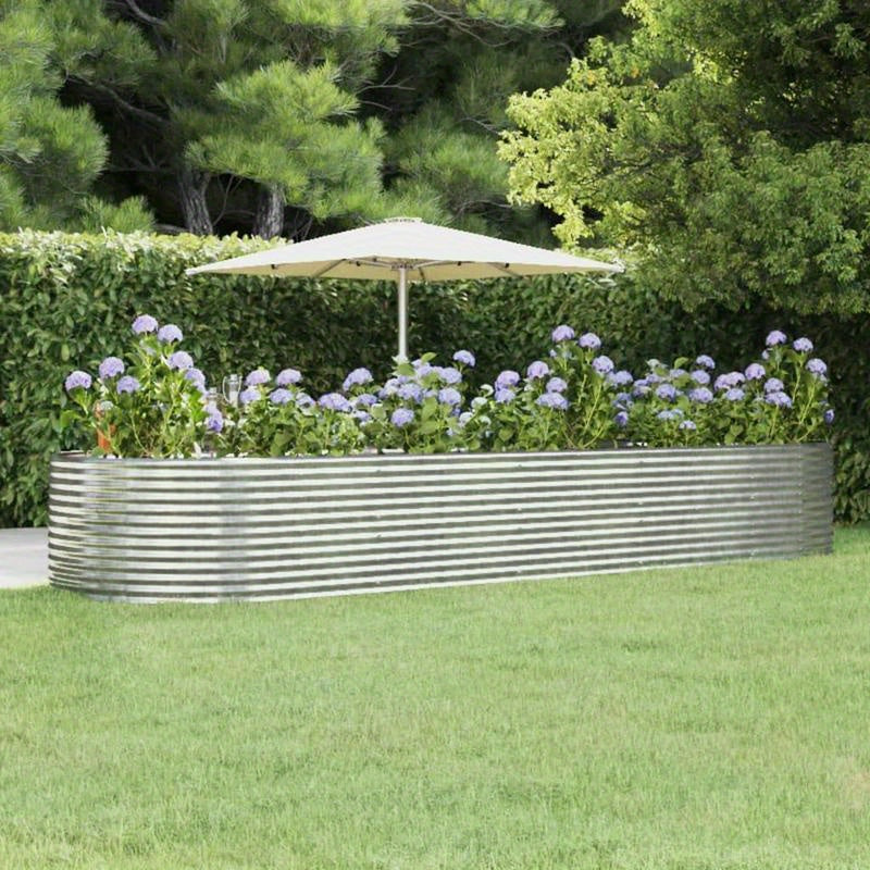 Plantenbak – Bloembak – Plantenbak Buiten – Kuip Voor Planten – Bloempot Buiten – Gepoedercoat Staal Zilverkleurig – Extra Groot 447x140x68cm – Weerbestendig En Modern Design