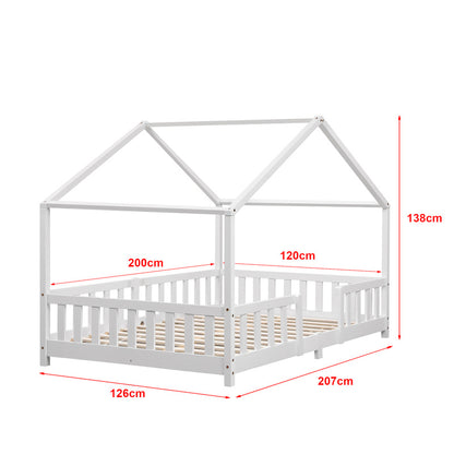 Kinderbed – Kinderbedden – Eenpersoonsbed – Hoogslaper – Stapelbed – Huisvormig Design – Valbeveiliging – Grenenhout – 140x200 cm