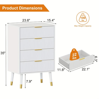 Ladekast – Dressoir – Ladenkast – Opbergkast – Ladekast Wit Goud – 4 Laden – Compact Design – Stevig Houten Meubel