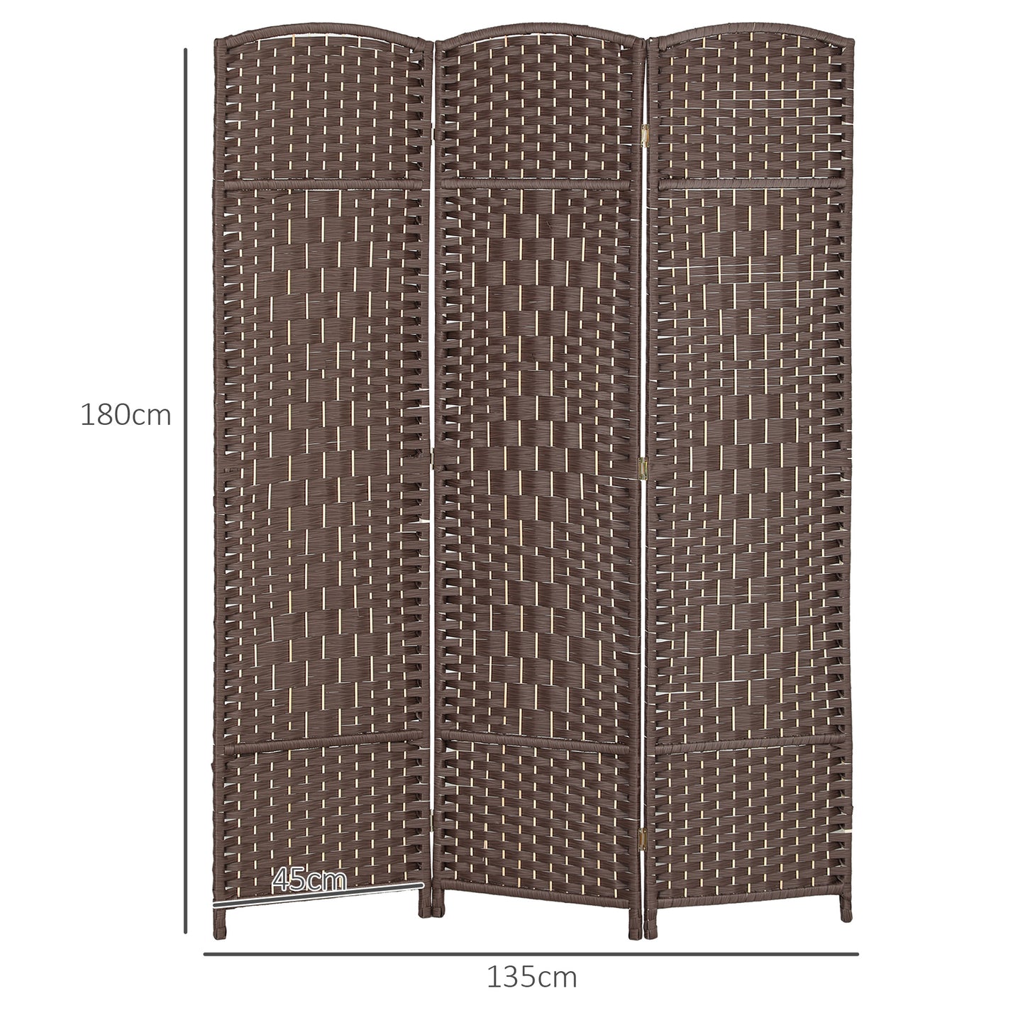 Roomdivider – Scheidingswand – Kamerscherm – Vouwscherm – Raumteiler – 3-delig Vouwbaar – Natuurlijk Dennenhout & Rotan Patroon – Bruin
