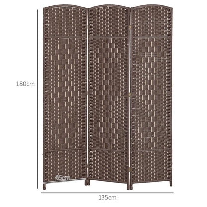 Roomdivider – Scheidingswand – Kamerscherm – Vouwscherm – Raumteiler – 3-delig Vouwbaar – Natuurlijk Dennenhout & Rotan Patroon – Bruin