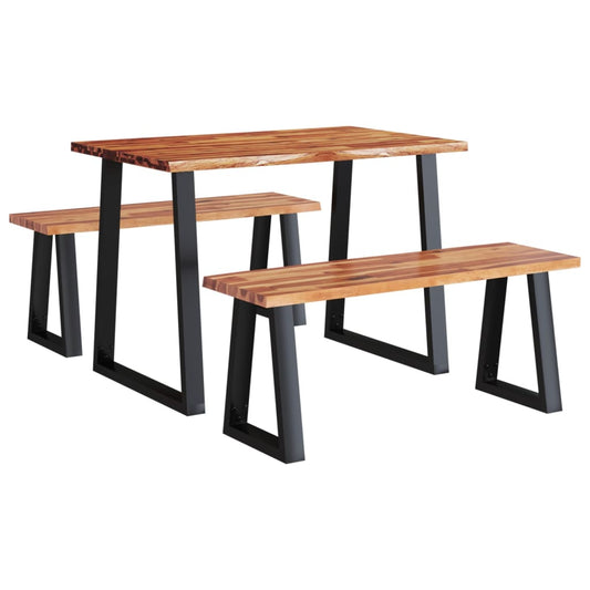 Eethoek Hoekbank Tafelbank Eetkamerset – Massief Acaciahout – Industrieel Metalen Frame – 110 cm – Duurzaam & Natuurlijk Design