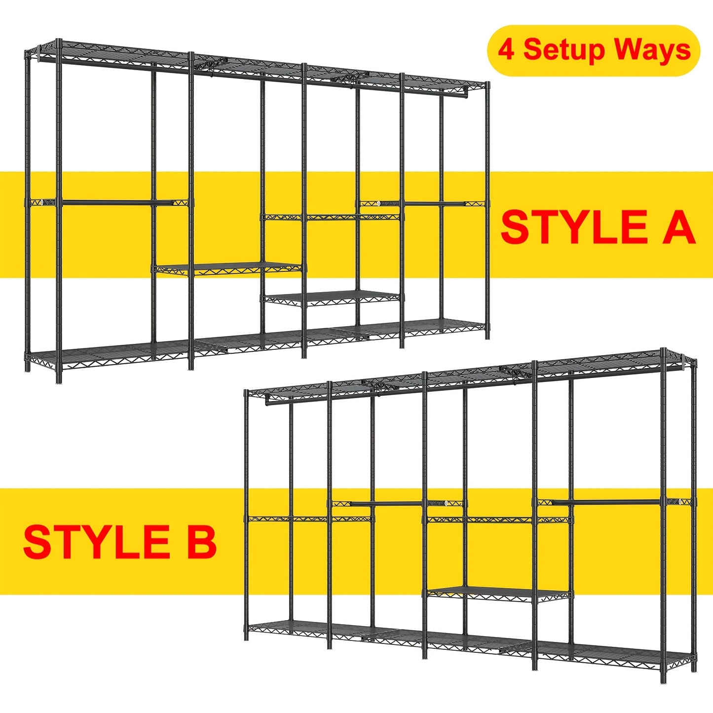 Kledingrek – Kledingrek Met Planken – Garderoberek – Kledingkast Organizer – Stalen Kledingstandaard – Groot Formaat 195,5x195,5x43 cm – Draagvermogen Tot 498 kg
