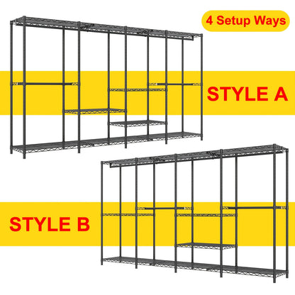 Kledingrek – Kledingrek Met Planken – Garderoberek – Kledingkast Organizer – Stalen Kledingstandaard – Groot Formaat 195,5x195,5x43 cm – Draagvermogen Tot 498 kg