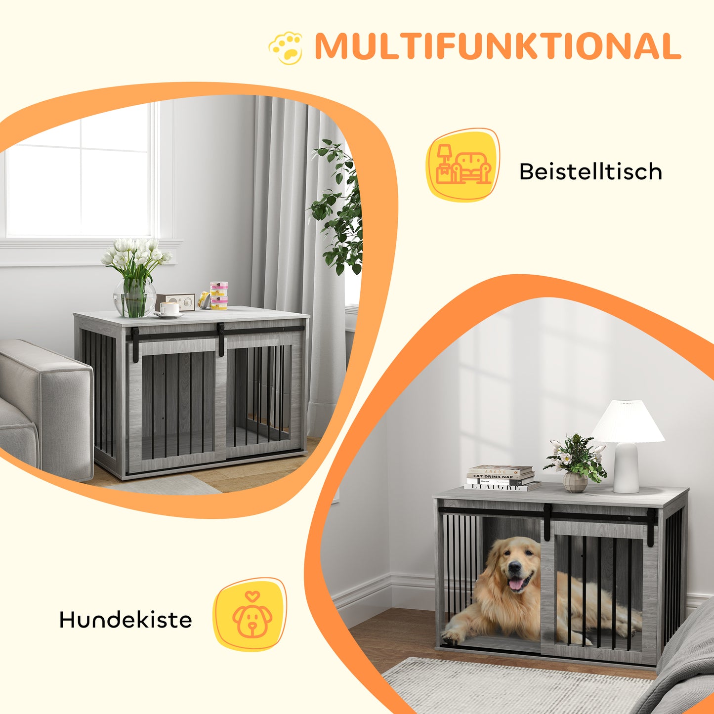 Hondenbench – Hondenkooi – Bench – Hondenhuisje – Hondenkennel – Opvouwbaar – Schuifdeur – Ventilatie – Spaanplaat & Staal – 98x58x61 cm – Grijs