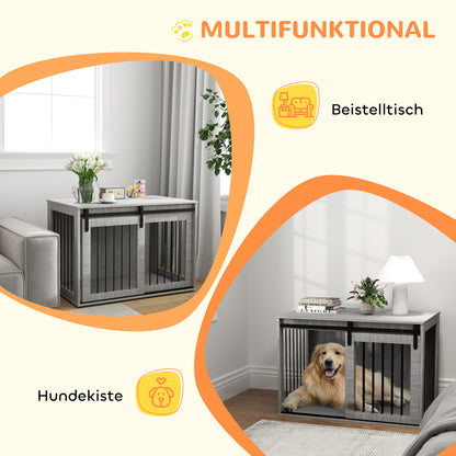 Hondenbench – Hondenkooi – Bench – Hondenhuisje – Hondenkennel – Opvouwbaar – Schuifdeur – Ventilatie – Spaanplaat & Staal – 98x58x61 cm – Grijs