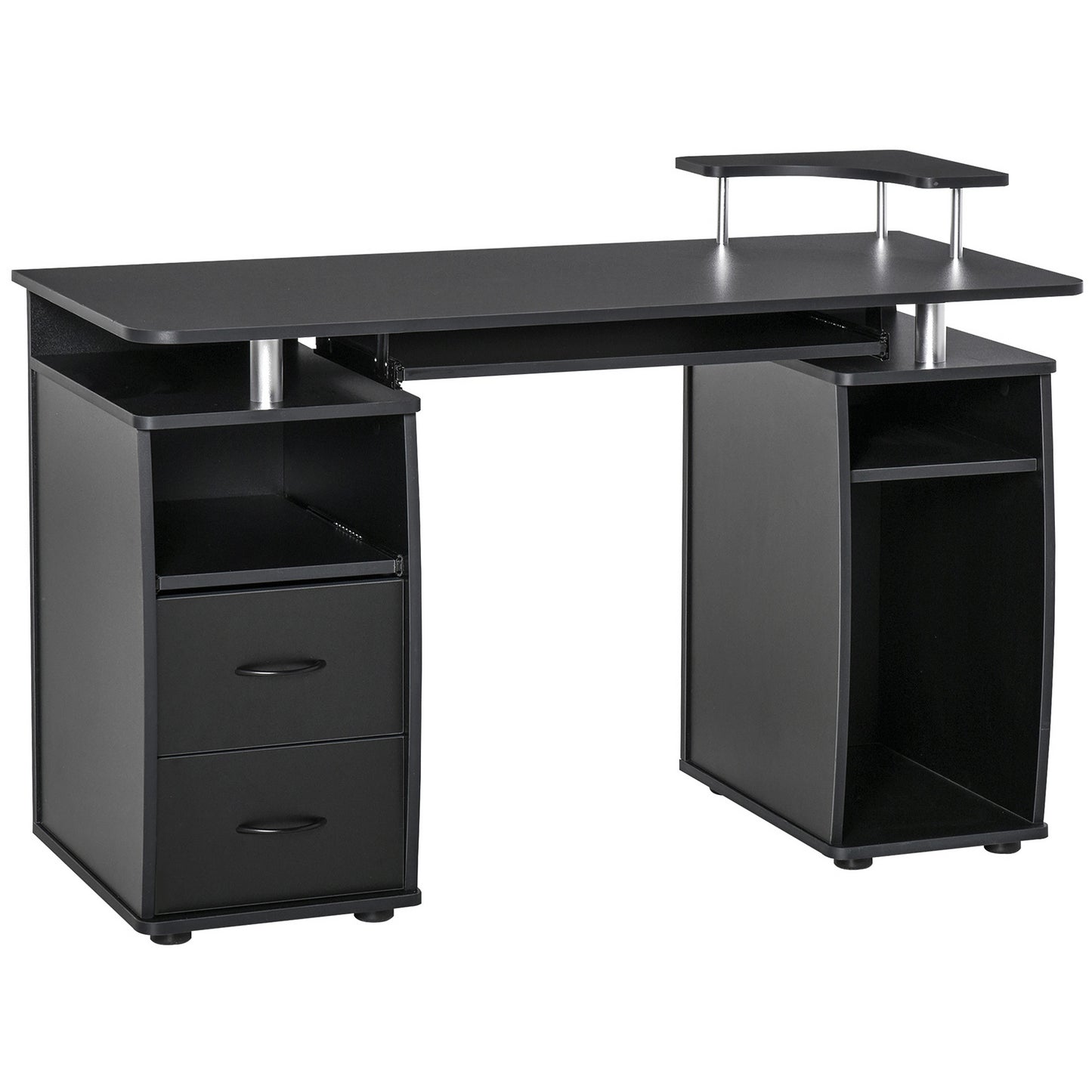 Computertafel – Computerbureau – Bureautafel – Werktafel – Studietafel – 120x50 cm – Met Lade en Printerplank – Zwart Melamine Met Metalen Frame