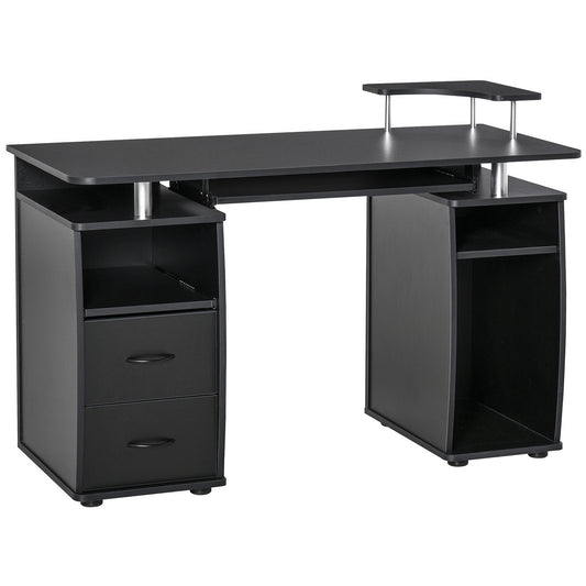 Computertafel – Computerbureau – Bureautafel – Werktafel – Studietafel – 120x50 cm – Met Lade en Printerplank – Zwart Melamine Met Metalen Frame