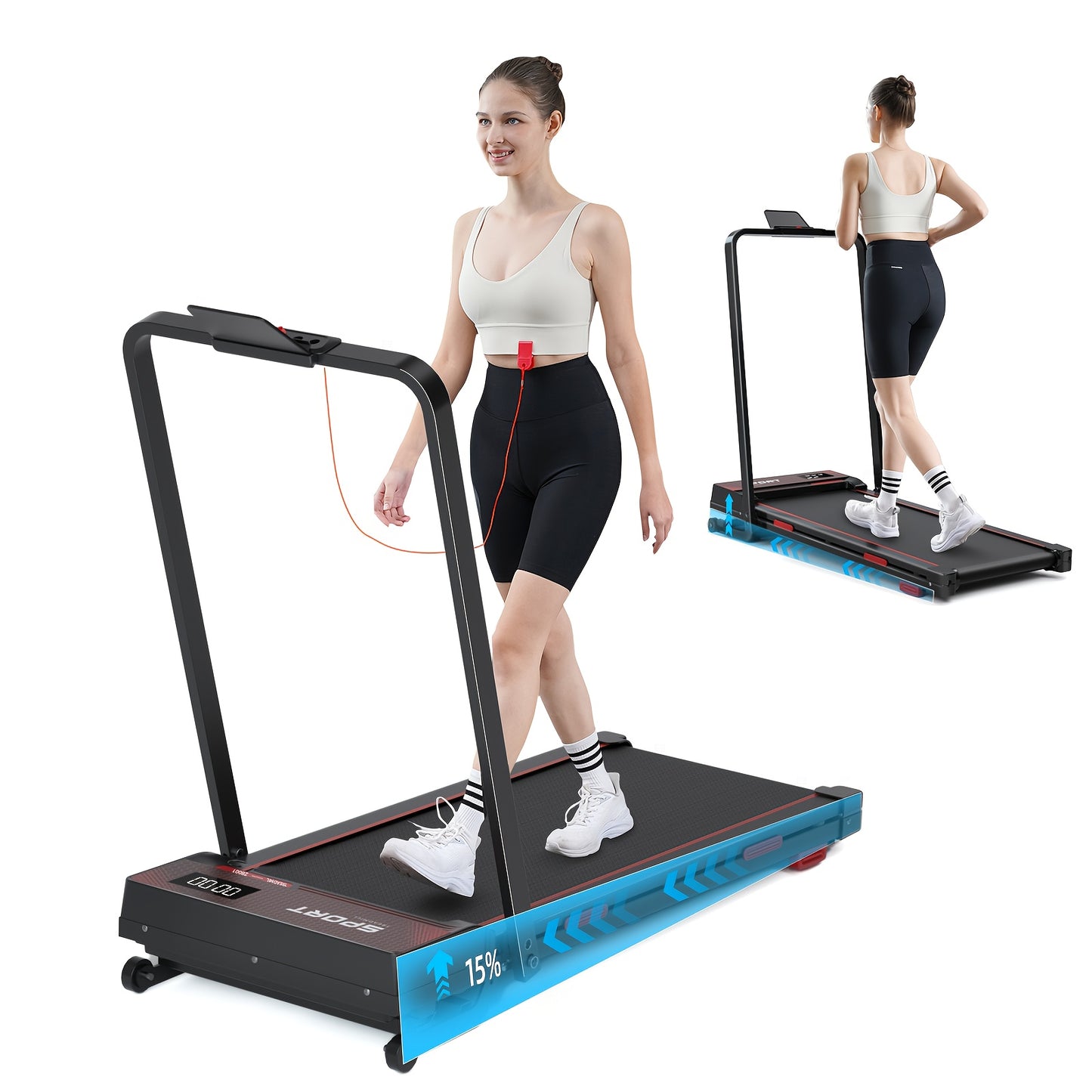 Loopband – Treadmill – Hardloopband – Fitnessapparaat – Elektrische Loopband – Opvouwbaar Design – Verstelbare Hellingshoek 10° – Snelheid 1-12 km/h – Draagkracht 100 kg – LED Display – Slimme Afstandsbediening