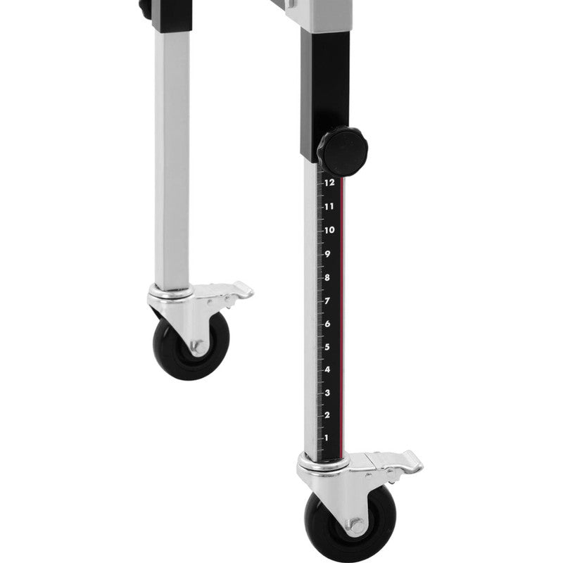 Roltafel – Rollentafel – Transporttafel – Werktafel – Verstelbare Tafel – Inklapbaar – 9 Stalen Rollen – Draagkracht 130 kg – 145x59x96 cm