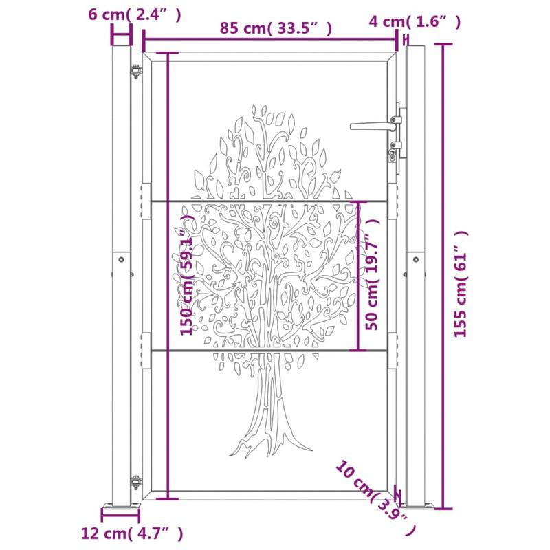 Metalen Tuinpoort – Tuinhek – Tuinpoortje – Tuindeur – Hekwerk – Antraciet – 105x155 cm – Duurzaam Staal – Boompatroon Design
