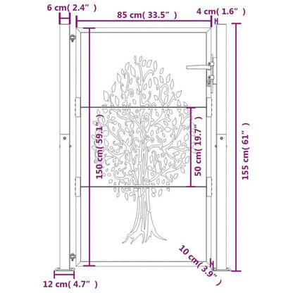 Metalen Tuinpoort – Tuinhek – Tuinpoortje – Tuindeur – Hekwerk – Antraciet – 105x155 cm – Duurzaam Staal – Boompatroon Design