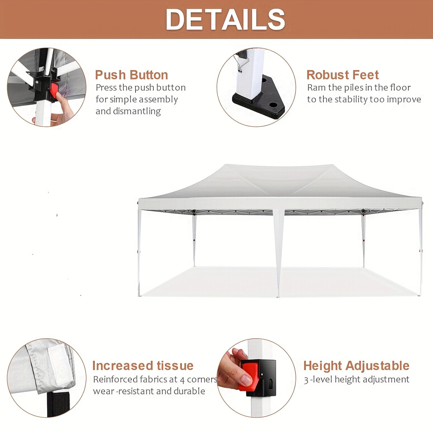 Pop-up Tent – Vouwtent – Partytent – Outdoor Tent – Gazebo – Lichtblauw – 3,05x6,1 Meter – Hexagonaal Metalen Frame