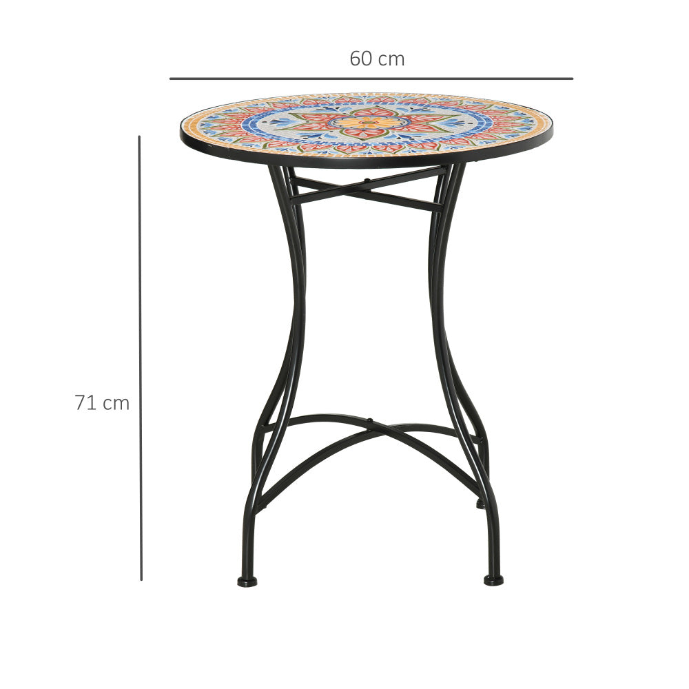 Bistrotafel – Tuintafel – Balkontafel – Bijzettafel – Buiten tafel – Ronde Mozaïek tafel – Inklapbaar aluminium frame – Ø 60 cm compact design