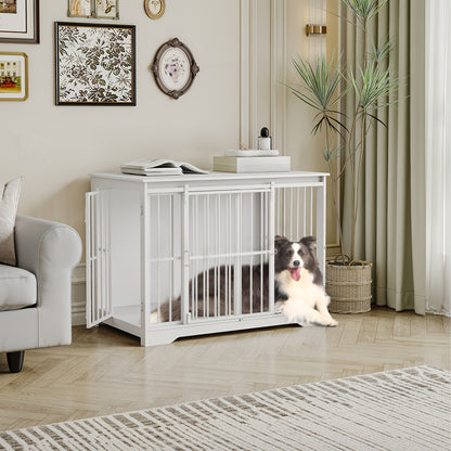 Hzuaneri Furniture Dog Crate - Dual-Door Iron Pet Cage, Indoor Modern Dog Kennel for Small to Large Dogs up to 100kg, Multifunctional Side Table Design, with Anti-Escape, Safety Locks, and Airplane Lock Features, for Home Use