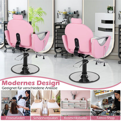 Verstelbare Barbierstoel – Kappersstoel – Schoonheidsstoel – Salonstoel – Tattoo Stoel – 360° Draaibaar – Hydraulisch Verstelbaar – Max 150Kg – Roze